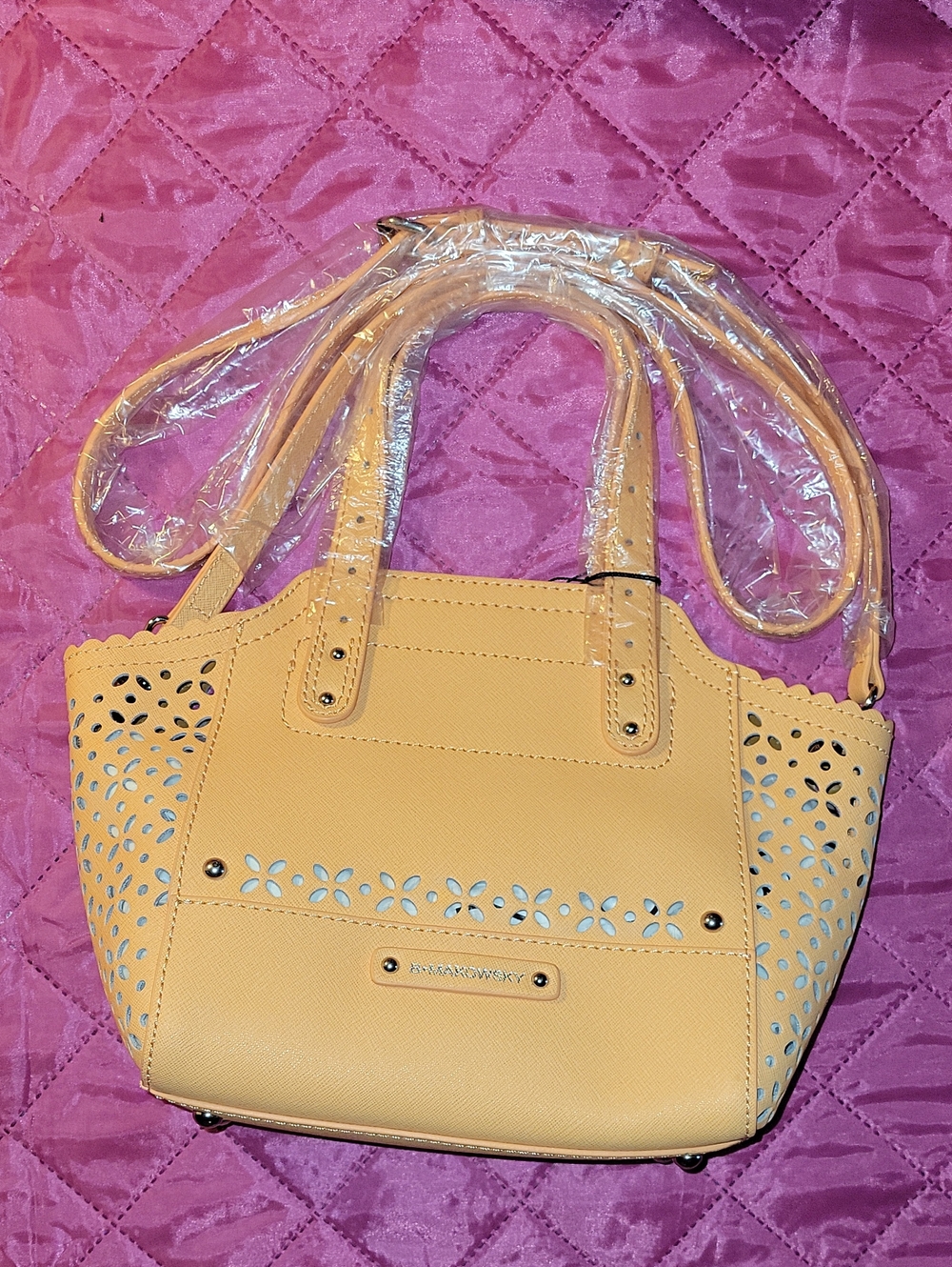 b. makowsky Yellow Floral Laser-Cut Tote - Picture 1 of 5
